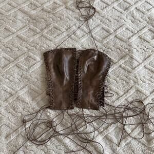 Brown Faux Leather Lace Up Corset - size S